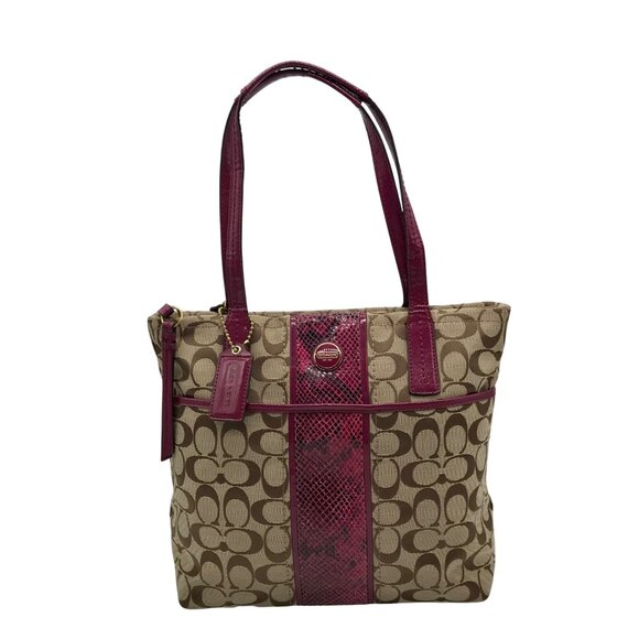 Coach Brown Canvas Signature Python Stripe Tote BagF25706 - Picture 1 of 11